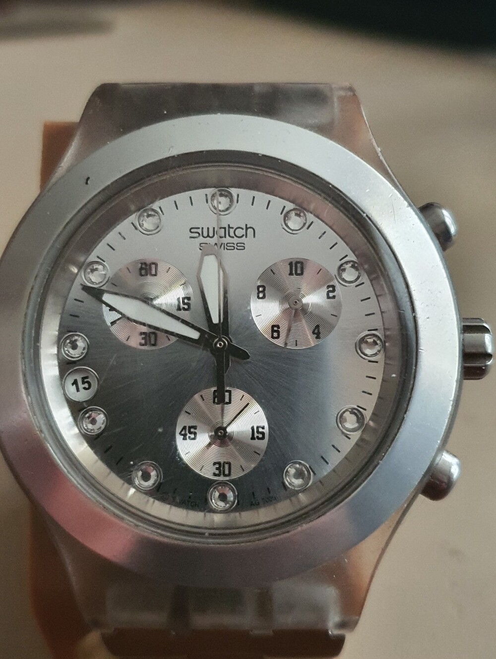 Vtg Swatch Irony Diaphane Collection Silver Chronograph Unisex Watch w/Date